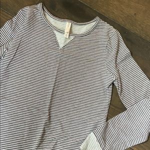 Pink and gray striped top